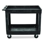 Heavy-Duty Flat-Handle Maintenance/Utility Cart, Plastic, 2 Shelves, 500 lb Capacity, 24" x 40" x 31.25", Black