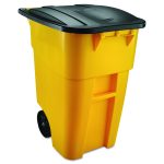 Square Brute Rollout Container, 50 gal, Molded Plastic, Yellow