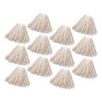 Non-Launderable Premium Cut-End Cotton Wet Mop Head, 24 oz, White, 1" White Band, 12/Carton