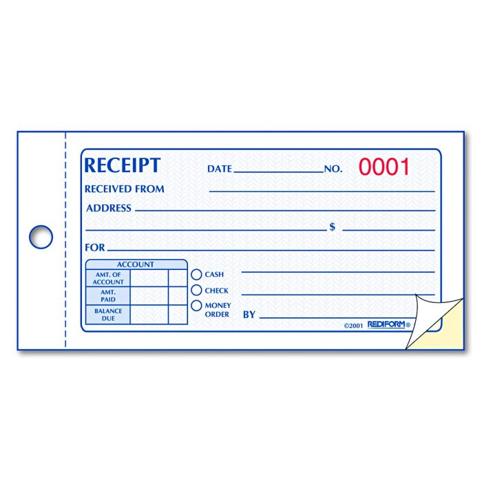 79819 Small Money Receipt Book, Two-Part Carbonless, 2.75 x 5, 50 Forms Total - Image 1