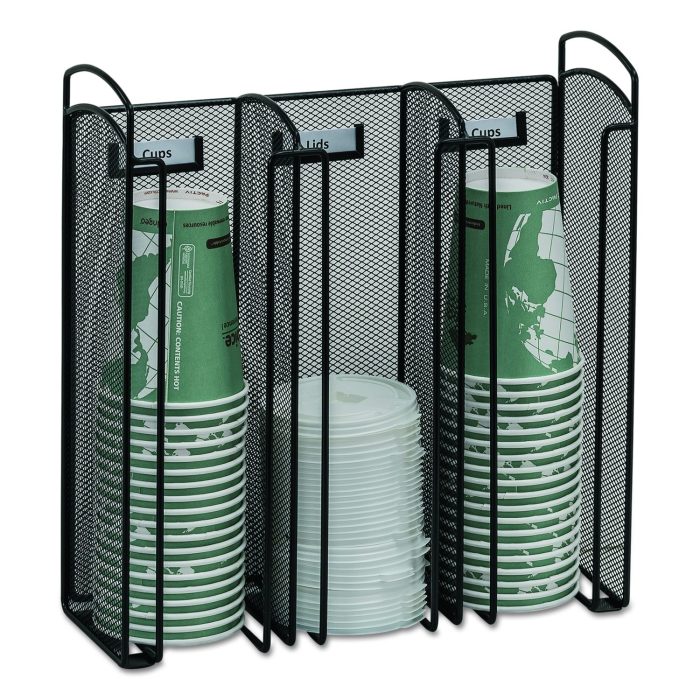 224787 Onyx Breakroom Organizers, 3 Compartments, 12.75 x 4.5 x 13.25, Steel Mesh, Black - Image 1