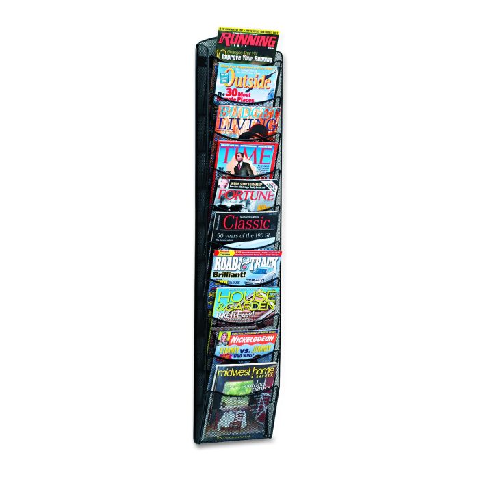84028 Onyx Mesh Literature Rack, Ten Compartments, 10.25w X 3.5d X 50.75h, Black - Image 1