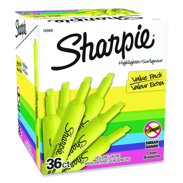 837715 Tank Style Highlighter Value Pack, Fluorescent Yellow Ink, Chisel Tip, Yellow Barrel, 36/box - Image 1