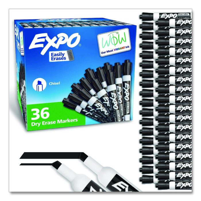 15086749 Low-Odor Dry-Erase Marker Value Pack, Broad Chisel Tip, Black, 36/box - Image 1