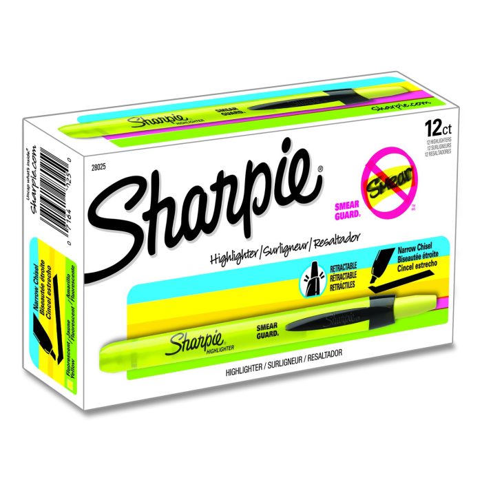 836529 Retractable Highlighters, Fluorescent Yellow Ink, Chisel Tip, Yellow/black Barrel, Dozen - Image 1