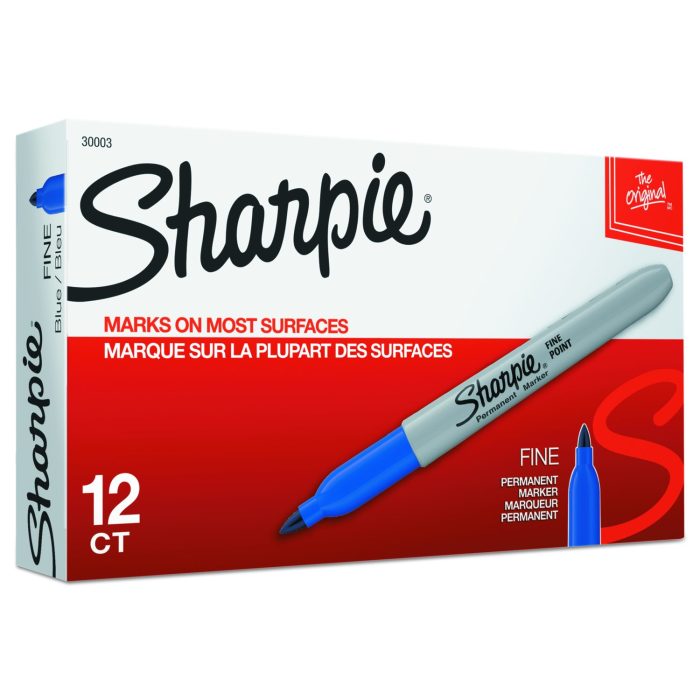 285315 Fine Tip Permanent Marker, Fine Bullet Tip, Blue, Dozen - Image 1