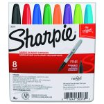 Fine Tip Permanent Marker, Fine Bullet Tip, Assorted Colors, 8/set