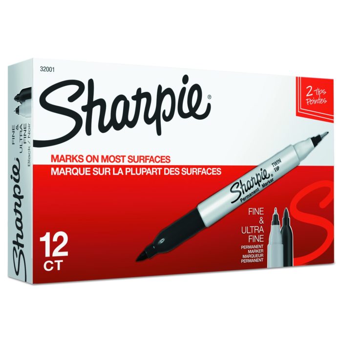 285313 Twin-Tip Permanent Marker, Extra-Fine/fine Bullet Tips, Black, Dozen - Image 1