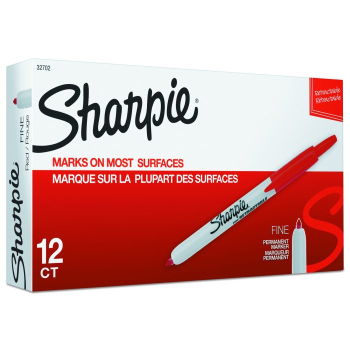 303464 Retractable Permanent Marker, Fine Bullet Tip, Red - Image 1