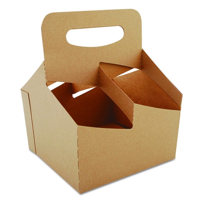 280763 4-Corner Pop-Up Food and Drink Tray, 4-Cup Drink Carrier, Up to 32 oz Beverages, 7.25 x 7 x 9.25, White, Paper, 250/Carton - Image 1
