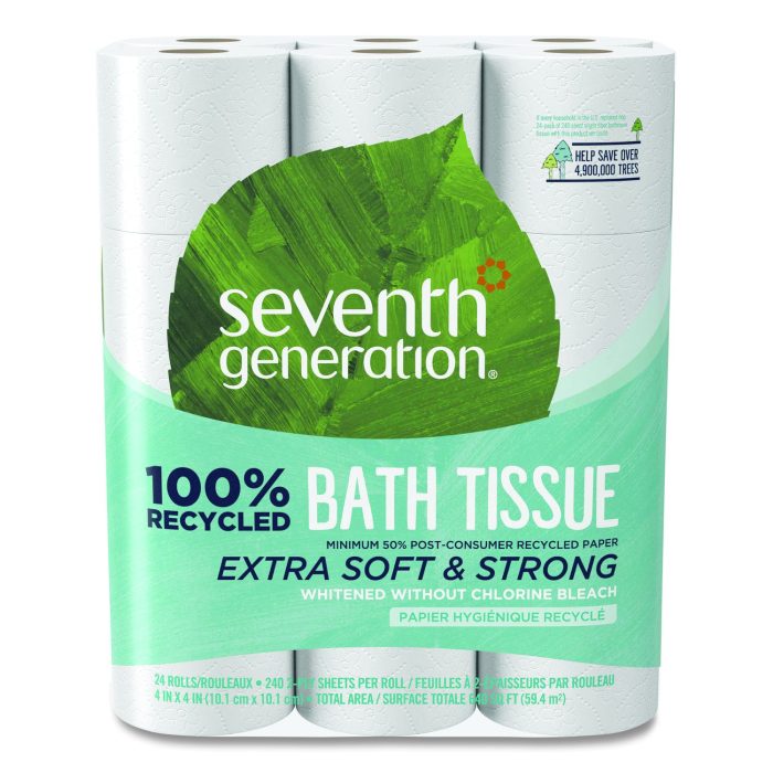 719537 100% Recycled Bathroom Tissue, Septic Safe, 2-Ply, White, 240 Sheets/Roll, 24 Rolls/Pack, 2 Packs/Carton - Image 1