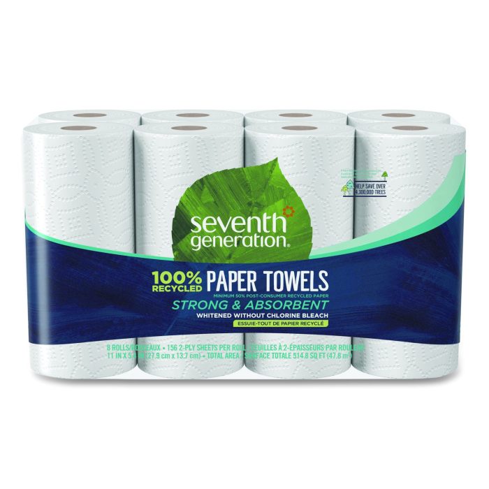 719541 100% Recycled Paper Kitchen Towel Rolls, 2-Ply, 11 x 5.4, 156 Sheets/Rolls, 32 Rolls/Carton - Image 1