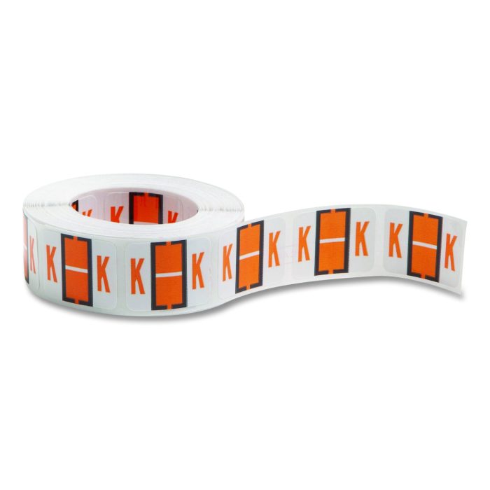 15108415 A-Z Color-Coded End Tab Filing Labels, K, 1 X 1.25, White, 500/roll - Image 1