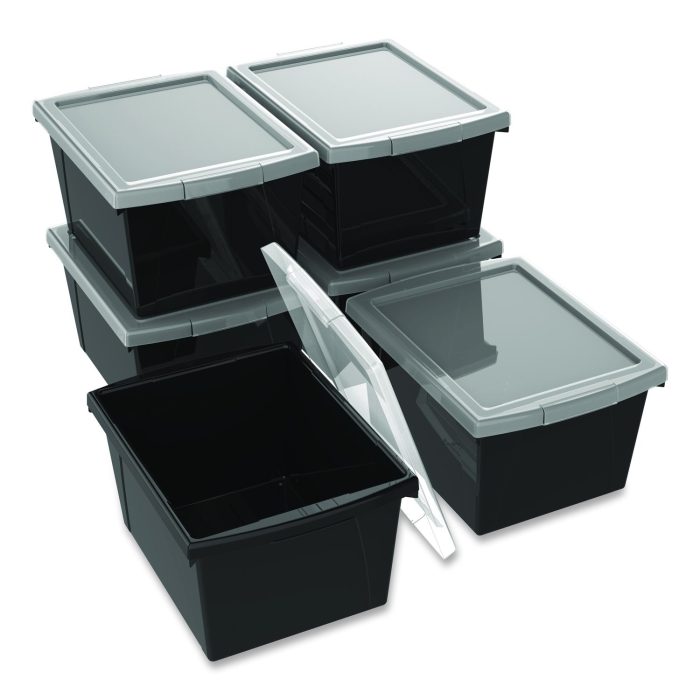 15086755 Storage Bin with Lid, 4 gal, 11.25" x 11.25" x 7.87", Black, 6/Pack - Image 1