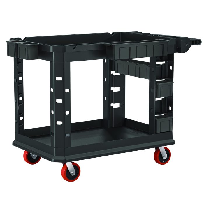 15036148 Heavy Duty Plus Utility Cart, Plastic, 2 Shelves, 6 Bins, Capacity, 26.5" x 48.78" x 34.81", Black - Image 1