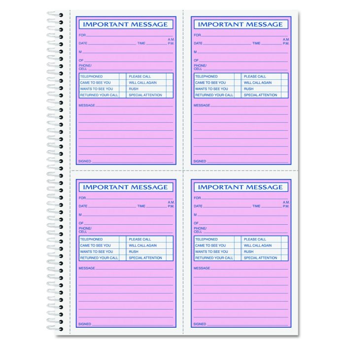 175058 Telephone Message Book with Fax/Mobile Section, Two-Part Carbonless, 3.88 x 5.5, 4 Forms/Sheet, 200 Forms Total - Image 1