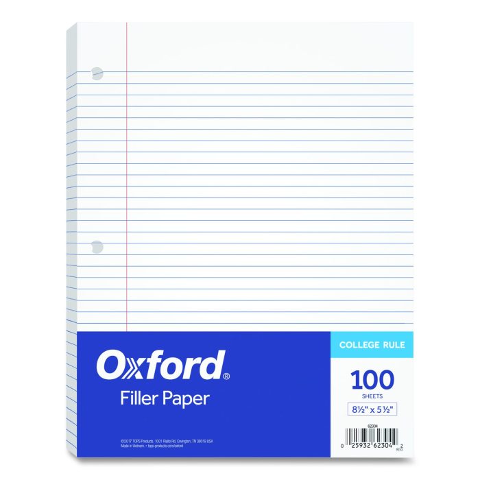 727345 Filler Paper, 3-Hole, 5.5 X 8.5, Medium/college Rule, 100/pack - Image 1
