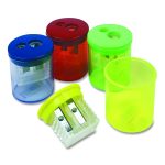 Eisen Pencil Sharpener, Two-Hole, 1.5 x 1.75, Randomly Assorted Barrel and Lid Colors