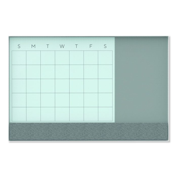 630825 3N1 Magnetic Glass Dry Erase Combo Board, Monthly Planning, 24 x 18 (Actual Size: 23 x 17), Gray/White Surface, White Frame - Image 1