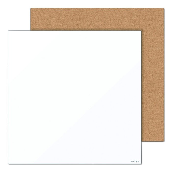625551 Frameless Tile Board Value Pack, (1) Tan Bulletin Board, (1) White Magnetic Dry Erase Board, 14" x 14" - Image 1