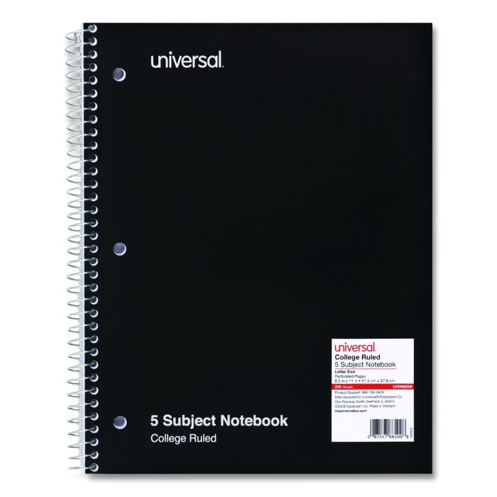 15031071 Wirebound Notebook, 5-Subject, Medium/College Rule, Black Cover, (200) 11 x 8.5 Sheets - Image 1