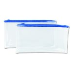 Zippered Wallets/Cases, Polyethene, Toothed Zipper Closure, 11" x 6", Clear/Blue, 2/Pack