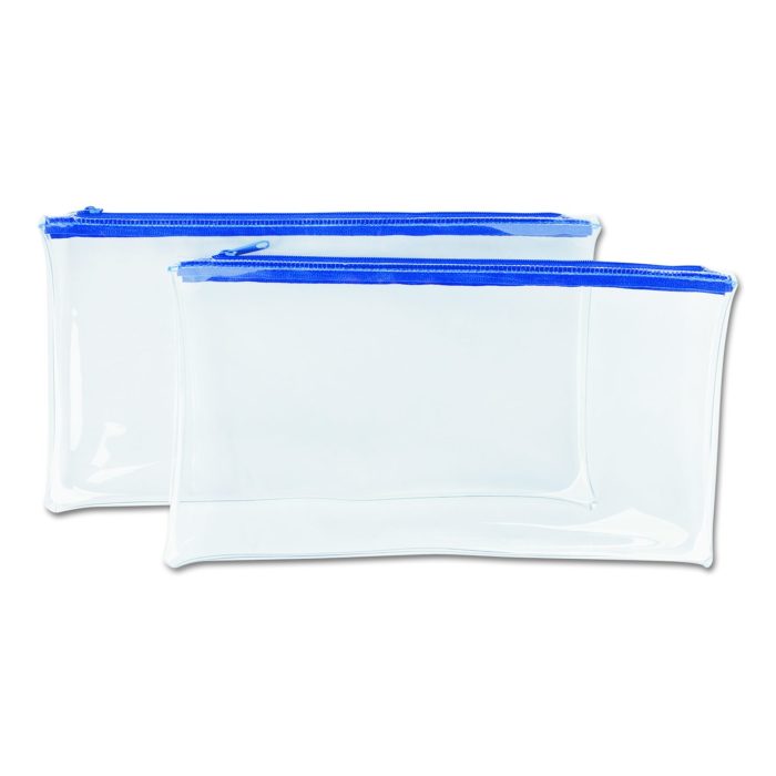 302909 Zippered Wallets/Cases, Polyethene, Toothed Zipper Closure, 11" x 6", Clear/Blue, 2/Pack - Image 1