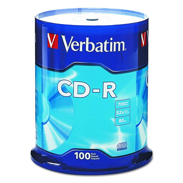 233447 Cd-R Recordable Disc, 700 Mb/80 Min, 52x, Spindle, Silver, 100/pack - Image 1