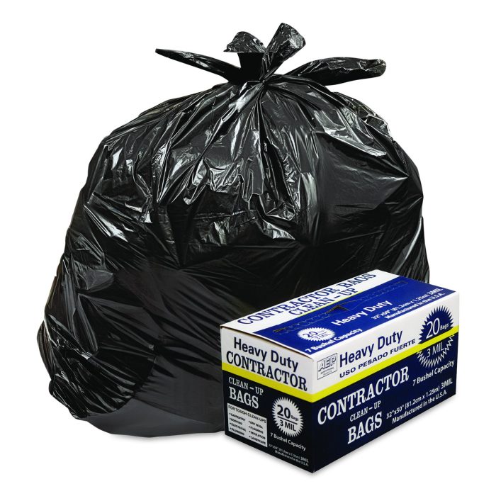 15144420 Heavy-Duty Contractor Clean-Up Bags, 60 Gal, 3 Mil, 32" X 50", Black, 20/carton - Image 1