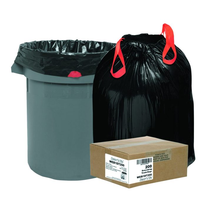 241354 Heavy-Duty Trash Bags, Drawstring, 30 gal, 1.2 mil, 30.5" x 33", Black, 25 Bags/Roll, 8 Rolls/Box - Image 1