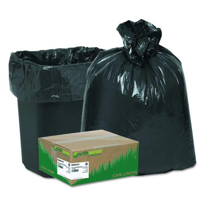 236709 Linear Low Density Recycled Can Liners, 10 gal, 0.85 mil, 24" x 23", Black, 25 Bags/Roll, 20 Rolls/Carton - Image 1