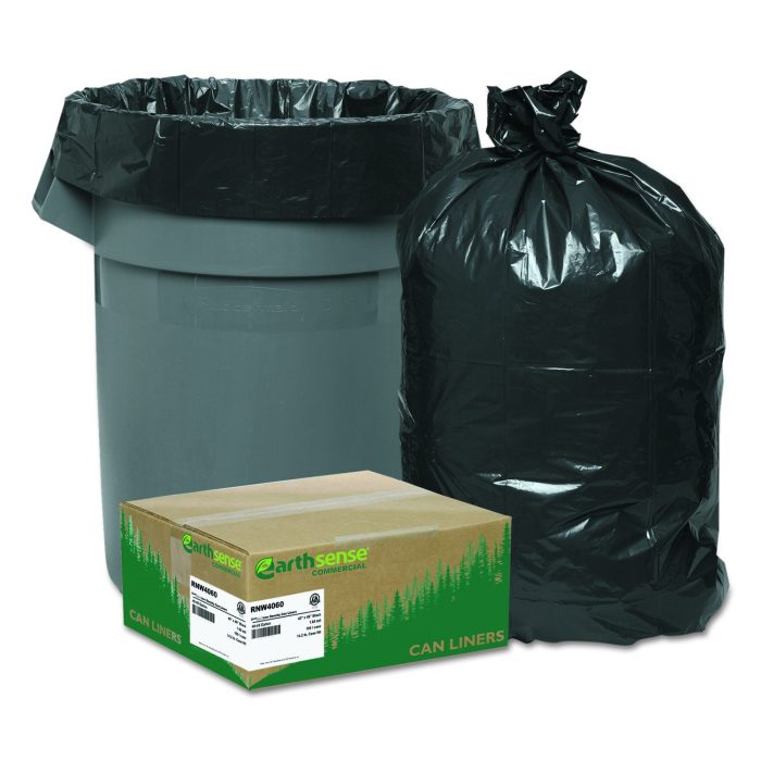 236749 Linear Low Density Recycled Can Liners, 33 gal, 1.65 mil, 33" x 39", Black, 10 Bags/Roll, 10 Rolls/Carton - Image 1