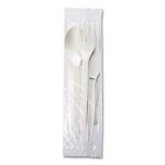 EcoSense Renewable PSM Wrapped Cutlery Kit, Fork/Knife/Napkin/Spoon, Plastic, White, 250/Carton