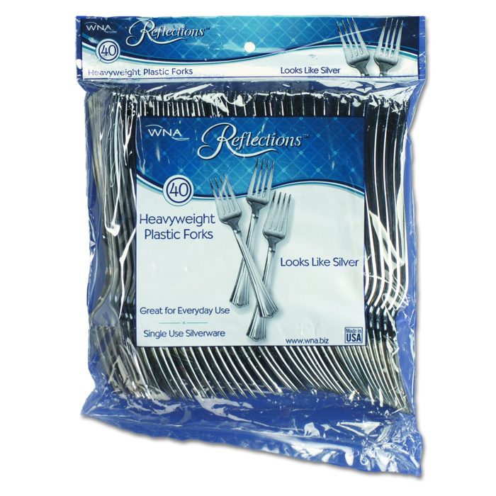 205783 Reflections Heavyweight Plastic Utensils, Fork, Silver, 40/Pack, 8 Packs/Carton - Image 1