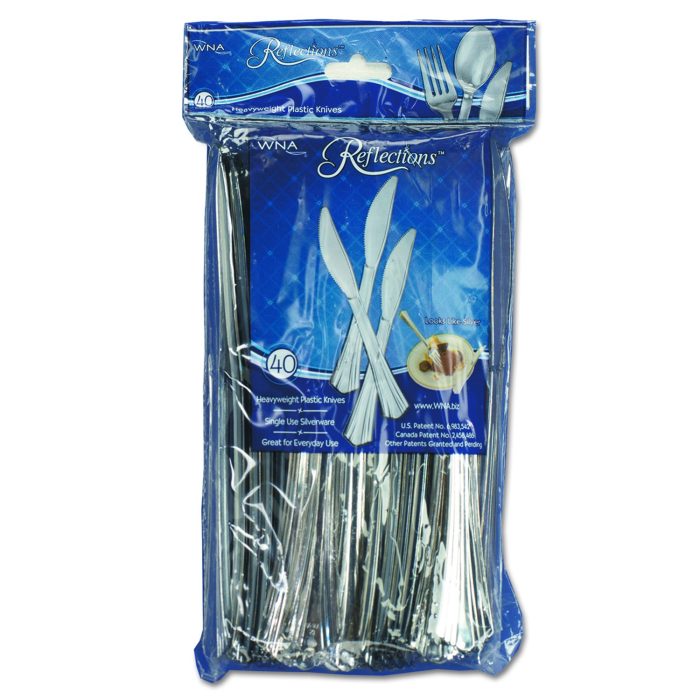 205827 Reflections Heavyweight Plastic Utensils, Knife, Silver, 40/Pack, 8 Packs/Carton - Image 1