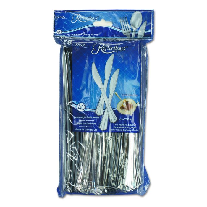 192259 Reflections Heavyweight Plastic Utensils, Knife, Silver, 40/Pack - Image 1
