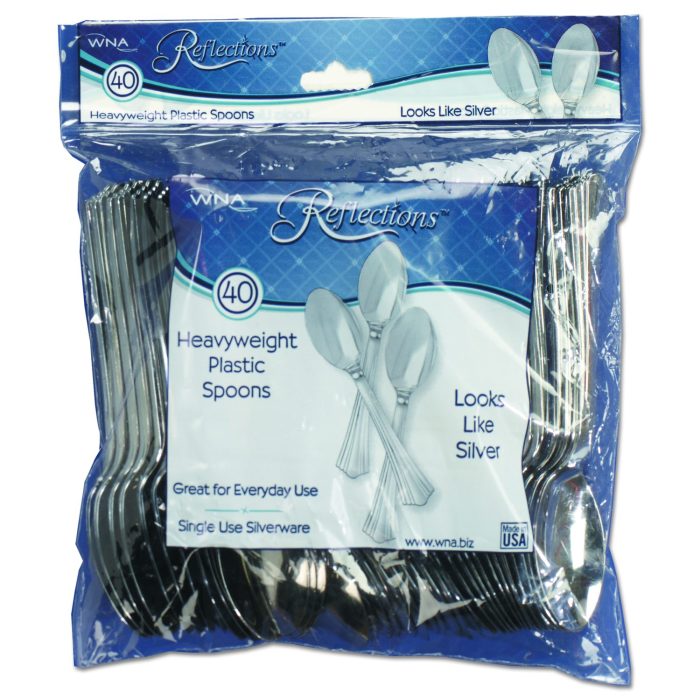 205831 Reflections Heavyweight Plastic Utensils, Spoon, Silver, 40/Pack, 8 Packs/Carton - Image 1