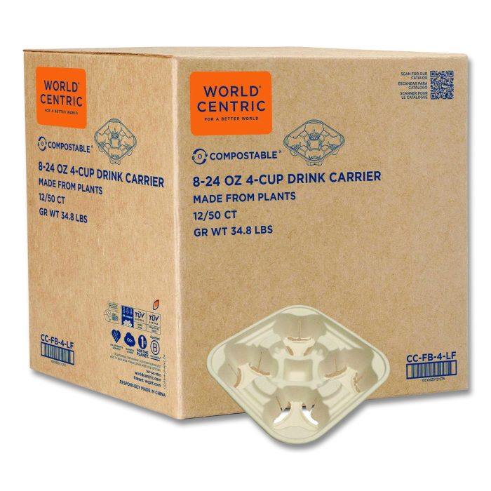 15180810 Fiber Cup Carriers, 8 oz to 22 oz, Four Cups, Natural, 600/Carton - Image 1