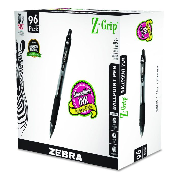 15055363 Z-Grip Ballpoint Pen, Retractable, Medium, 1 mm, Black Ink, Clear/Black Barrel, 96/Pack - Image 1