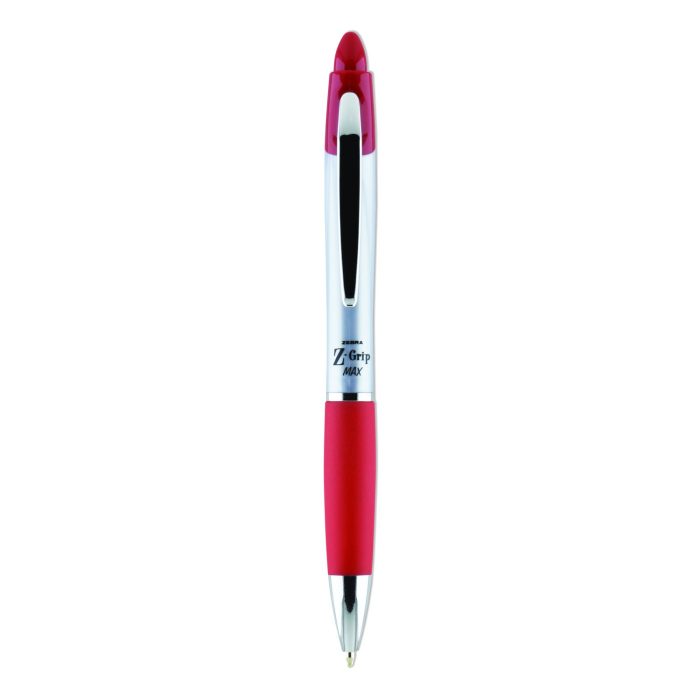 640089 Z-Grip MAX Ballpoint Pen, Retractable, Medium 1 mm, Red Ink, Silver/Red Barrel, 12/Pack - Image 1