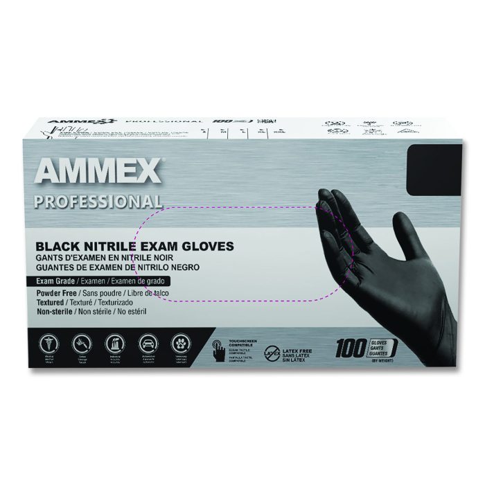 886259 Nitrile Exam Gloves, Powder-Free, Small, 3 mil Thick, 9.5" Long, Black, 100/Box, 10 Boxes/Carton - Image 1