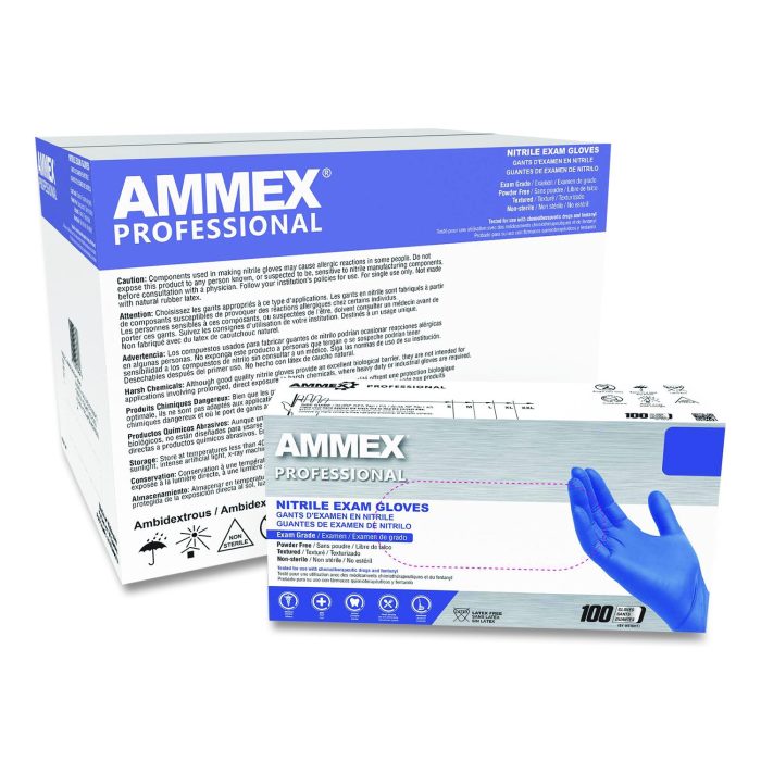 15097109 Nitrile Exam Gloves, Powder-Free, Large, 3 mil Thick, 9.5" Long, Blue, 100/Box, 10 Boxes/Carton - Image 1