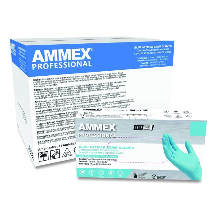 885906 Nitrile Exam Gloves, Powder-Free, Small, 3 mil Thick, 9.5" Long, Light Blue, 100/Box, 10 Boxes/Carton - Image 1