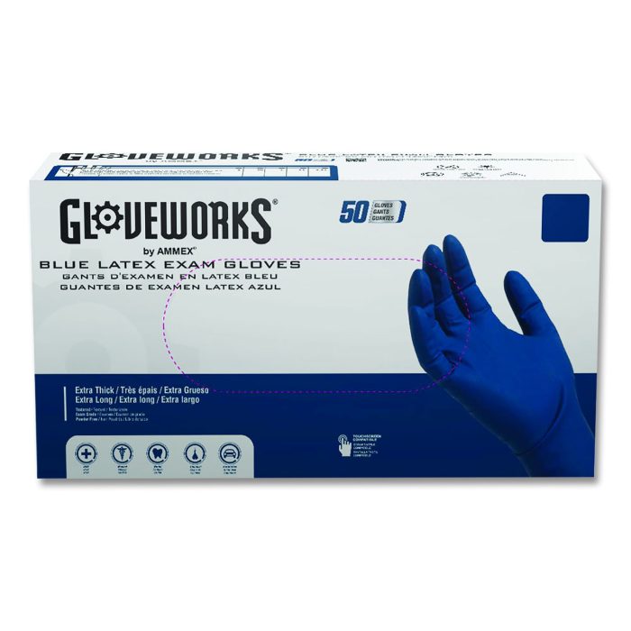 883724 Latex Exam Gloves, Powder-Free, Medium, 13 mil Thick, 11.6" Long, Blue, 50/Box, 10 Boxes/Carton - Image 1
