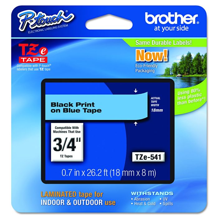 133007 Tze Standard Adhesive Laminated Labeling Tape, 0.7" X 26.2 Ft, Black On Blue - Image 1