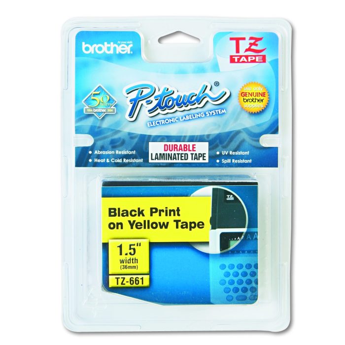 22370 Tze Standard Adhesive Laminated Labeling Tape, 1.4" X 26.2 Ft, Black On Yellow - Image 1