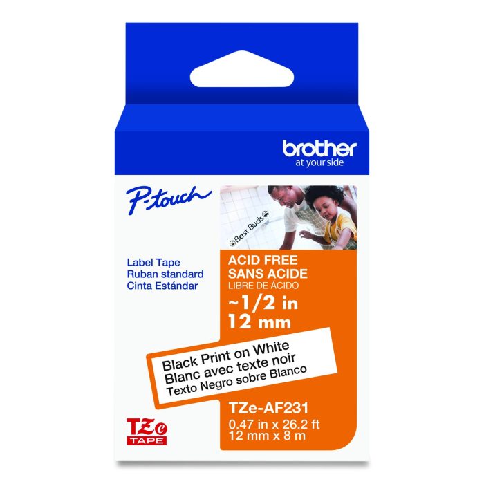 15116961 Tz Photo-Safe Tape Cartridge For P-Touch Labelers, 0.47" X 26.2 Ft, Black On White - Image 1