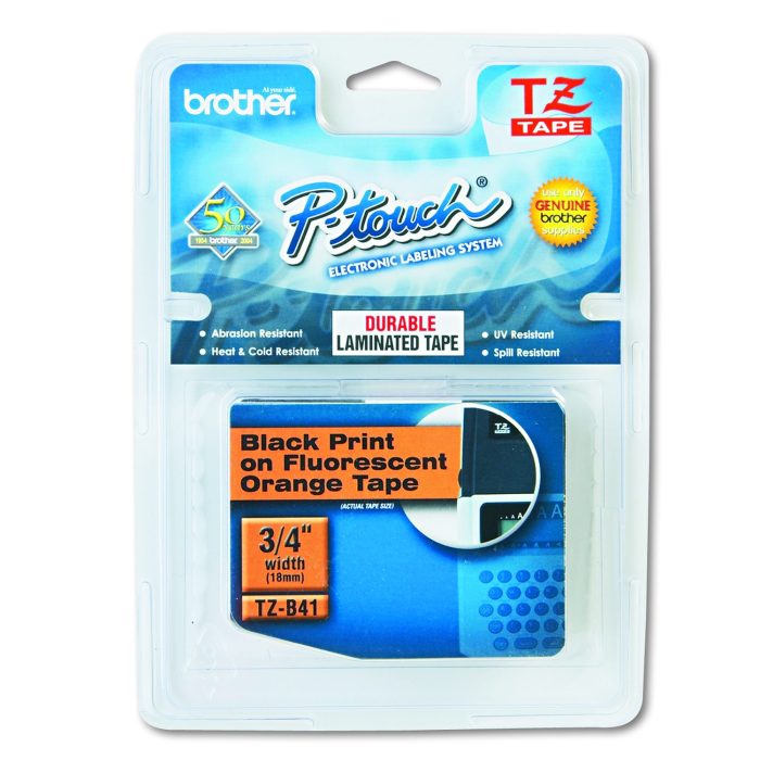 22375 Tz Standard Adhesive Laminated Labeling Tape, 0.7" X 16.4 Ft, Black On Fluorescent Orange - Image 1
