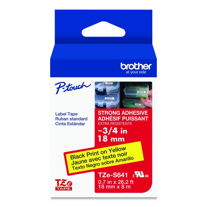 15114825 Tze Extra-Strength Adhesive Laminated Labeling Tape, 0.7" X 26.2 Ft, Black On Yellow - Image 1