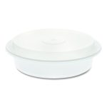 Newspring VERSAtainer Microwavable Containers, Round, 35 oz, 8 x 8 x 2.5, White/Clear, Plastic, 150/Carton